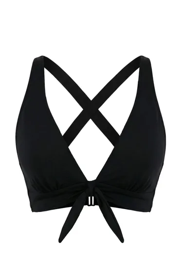 توب بكيني بتصميم مثلث بفيونكة - أسود