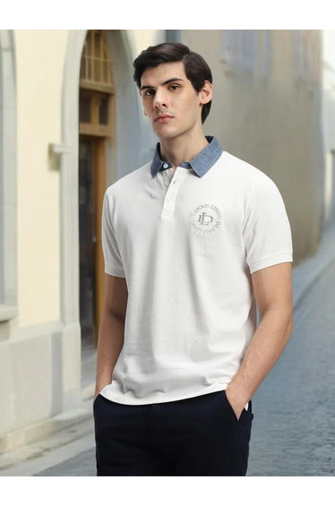 Men White Plain Cotton Polo