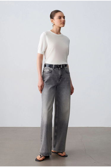 Dilvin Ribbed Crew Neck Short-sleeve Blouse