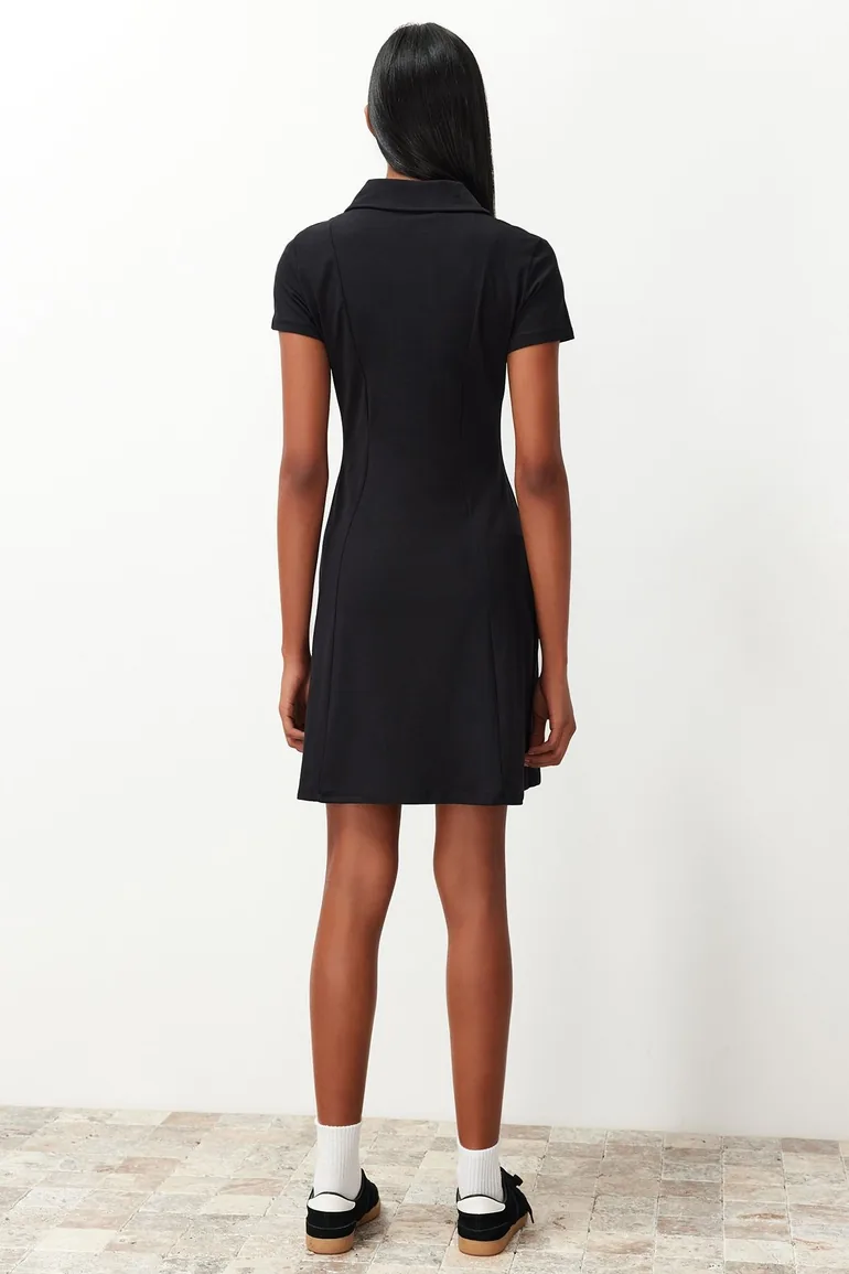 Shop Black Skater/Waist Embroidery Cotton Stretch Knitted Mini Dress Online  in Oman