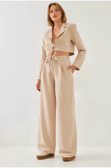 Women's Crop Jacket Double Bottom Top Suit