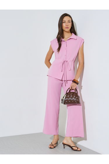 Pink Sleeveless Drawstring Top and Trousers Co-ord Set