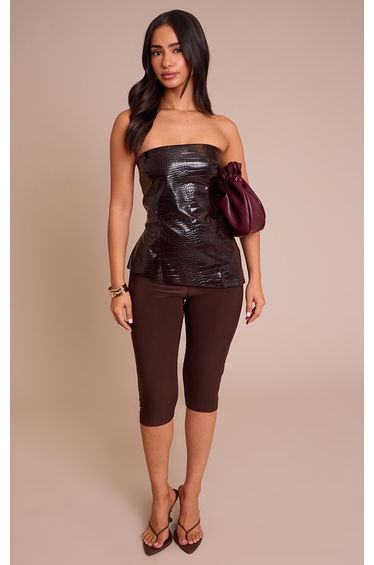 Petite Chocolate Croc Faux Leather Bandeau Top