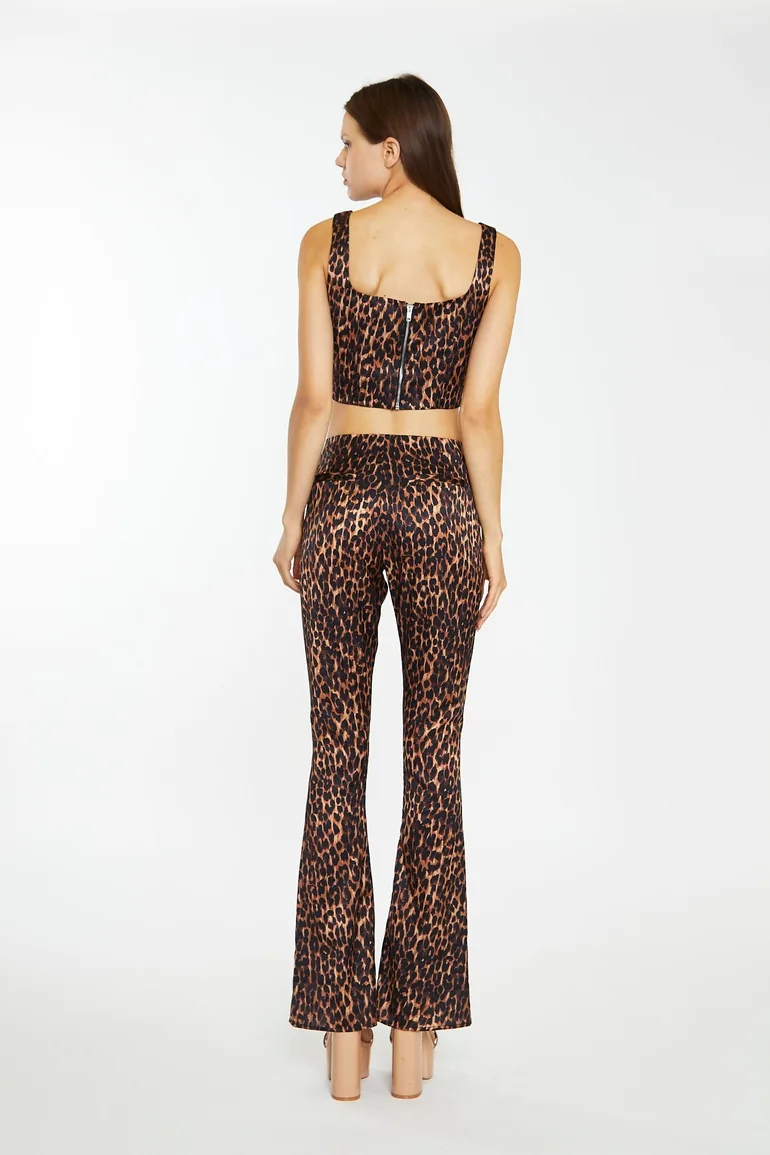 Brown-Leopard Split-Front Flared Trousers - 1