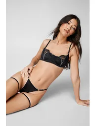 Heart Shaped Zip Cup Underwire Harness 3pc Lingerie Set - 1
