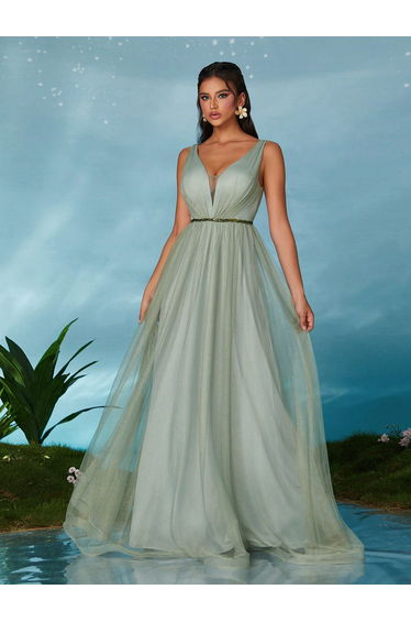 Leely Elegant V Neck Sleeveless Party Dress