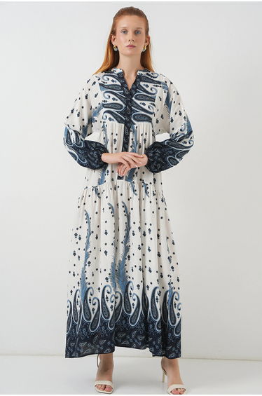 BDART Floral V-Neck Maxi Dress with Button Closure