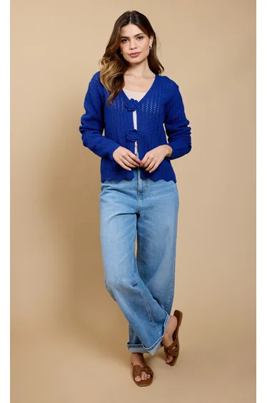 Alina Blue Crochet Rosette Detail Cardigan