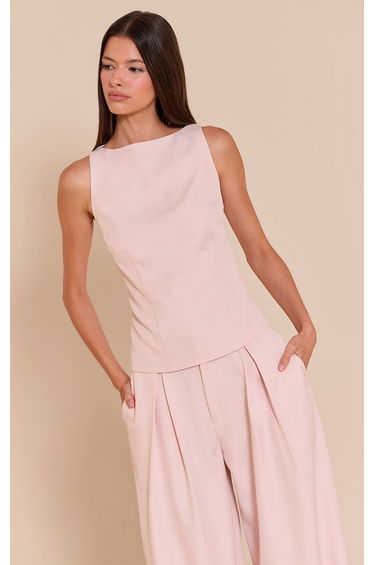Pale Pink Racer Neck Detail Top