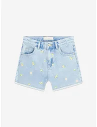 Guess Girls Embroidered Lemon Denim Shorts in Blue