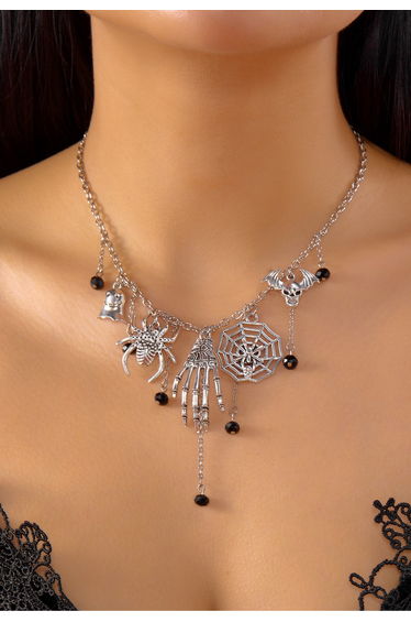 Gothic Statement Rhinestone Charm Necklace for Halloween Parties & Goth Night Outs