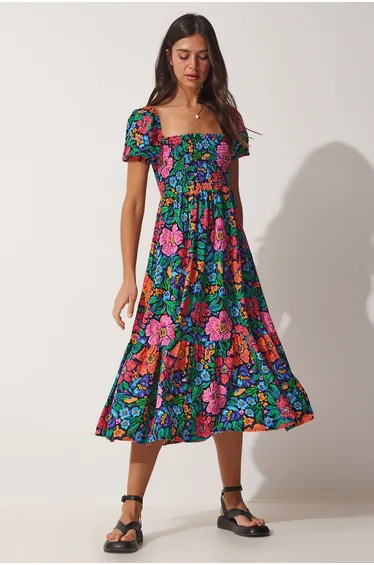 Women's Pink Floral Print Summer Viscose Dress