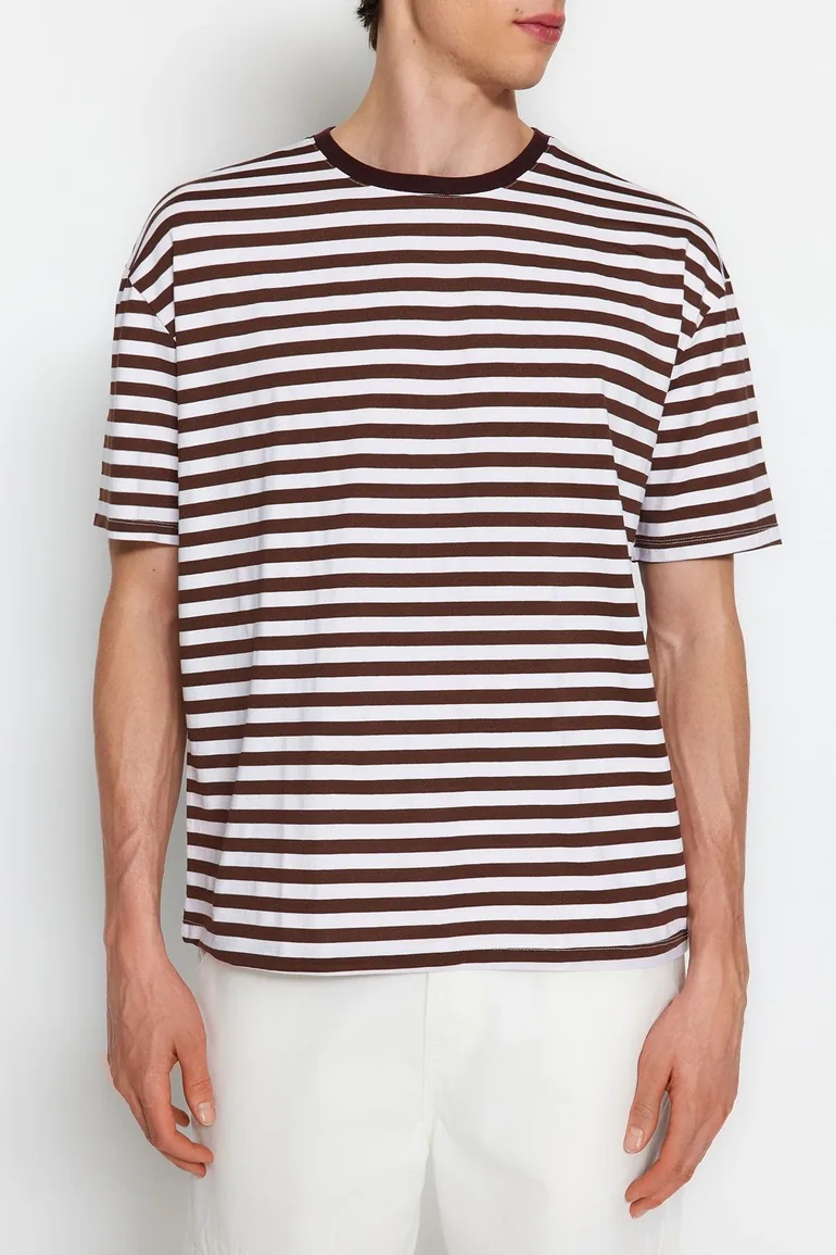 Trendyol Brown Stripped T-Shirt - 3
