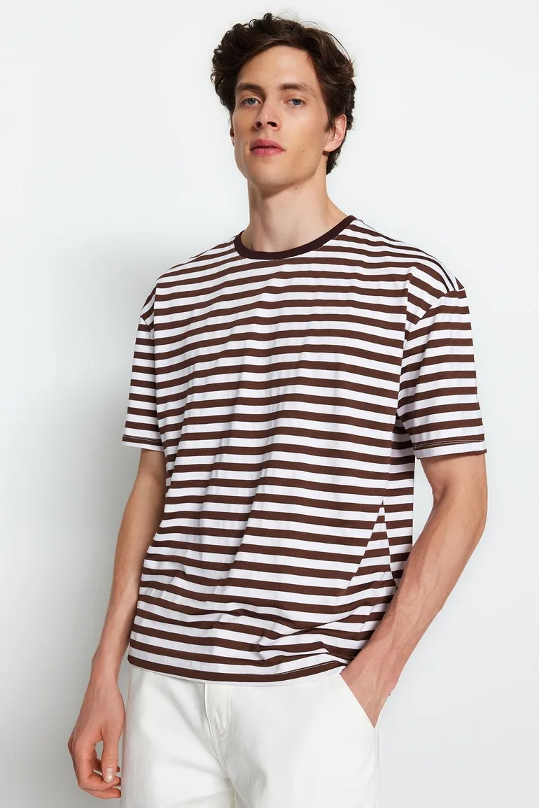 Trendyol Brown Stripped T-Shirt