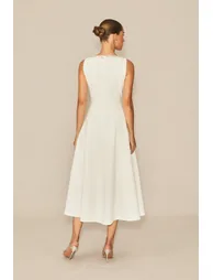 فستان ميدي مزين بأحجار بلا أكمام - أبيض - 5