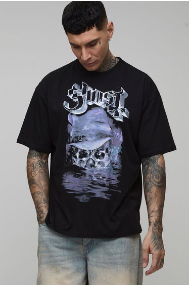 Tall Oversized Ghost License Printed T-Shirt - black