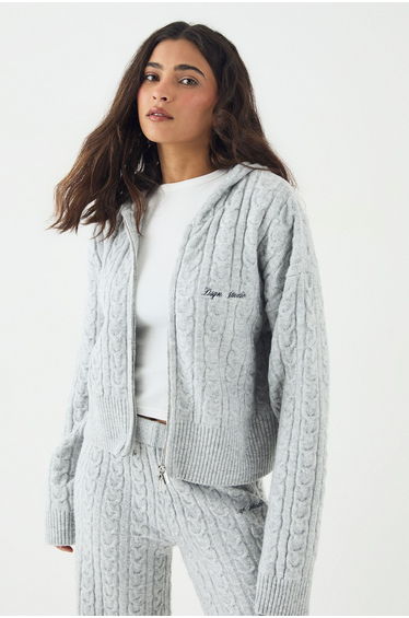 DSGN Studio Cable Knit Zip Through Hoodie - ash grey
