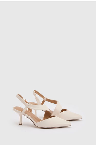 Wide Fit Evelyn Asymmetric Slingback Kitten Heel Comfort Sock Court Shoes