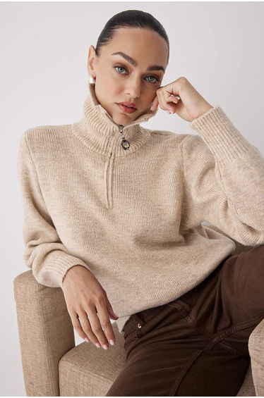 Stone Wool Premium Yarn/Special Yarn Zippered Basic Knitwear Sweater