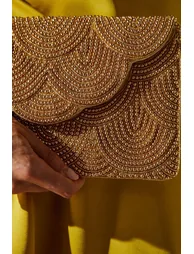 Pearl Beaded Scallop Clutch Bag With Shoulder Strap - 2