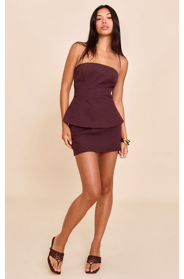 Deep Chocolate Premium Linen A Line Mini Skirt