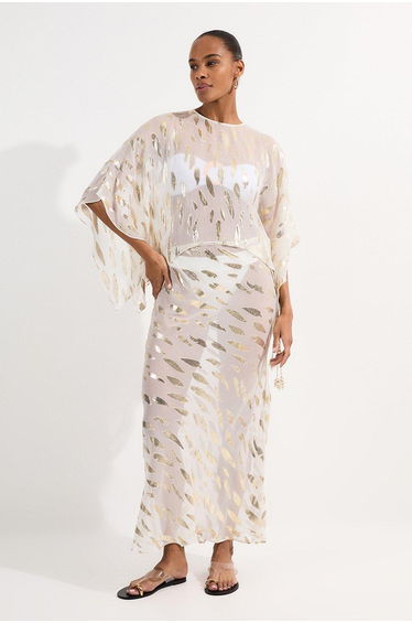Beach Metallic Thread Tie Waist Maxi Skirt