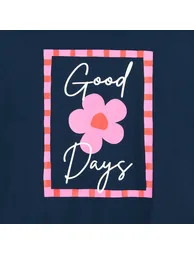Crew Neck T-Shirt Printed with Slogan and Flowers - 1