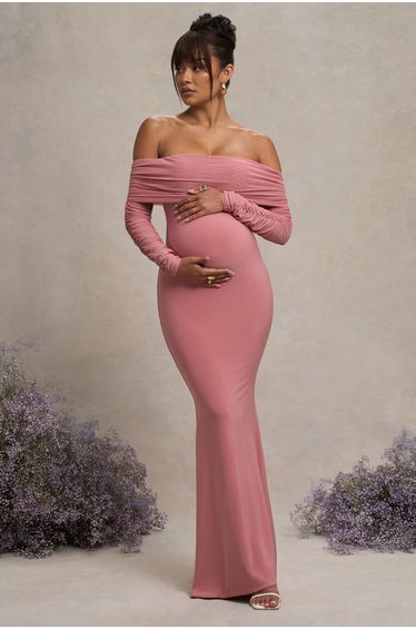 Pretty Perfect | Blush Pink Maternity Halter Asymmetric Maxi Dress with Cut Out