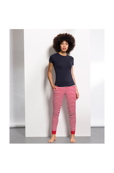 Skinni Fit Womens/Ladies Cuffed Lounge Pants - Red/White