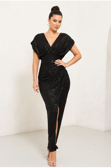 TFNC Simara Black Sequin Maxi Dress