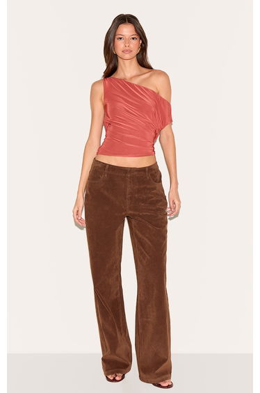 Rust Double Layer Slinky Twist Arm Cowl Long Top