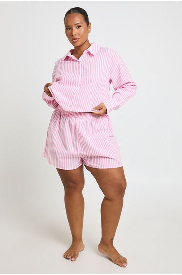 Plus Cotton Pinstripe Pyjama Short - pink