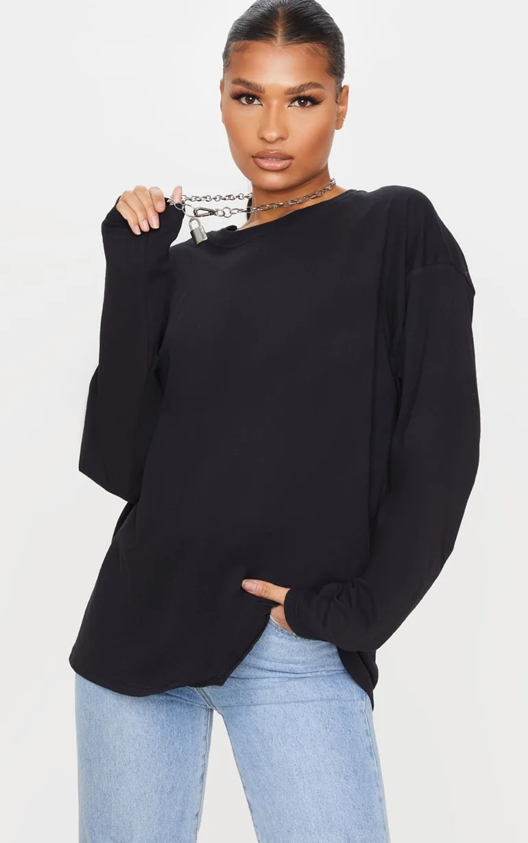 Organic Black Oversized Long Sleeve T-Shirt