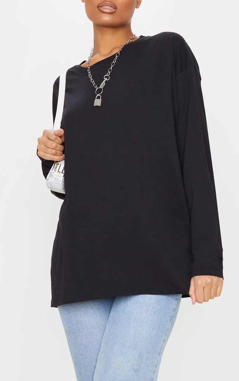 Organic Black Oversized Long Sleeve T-Shirt - 3
