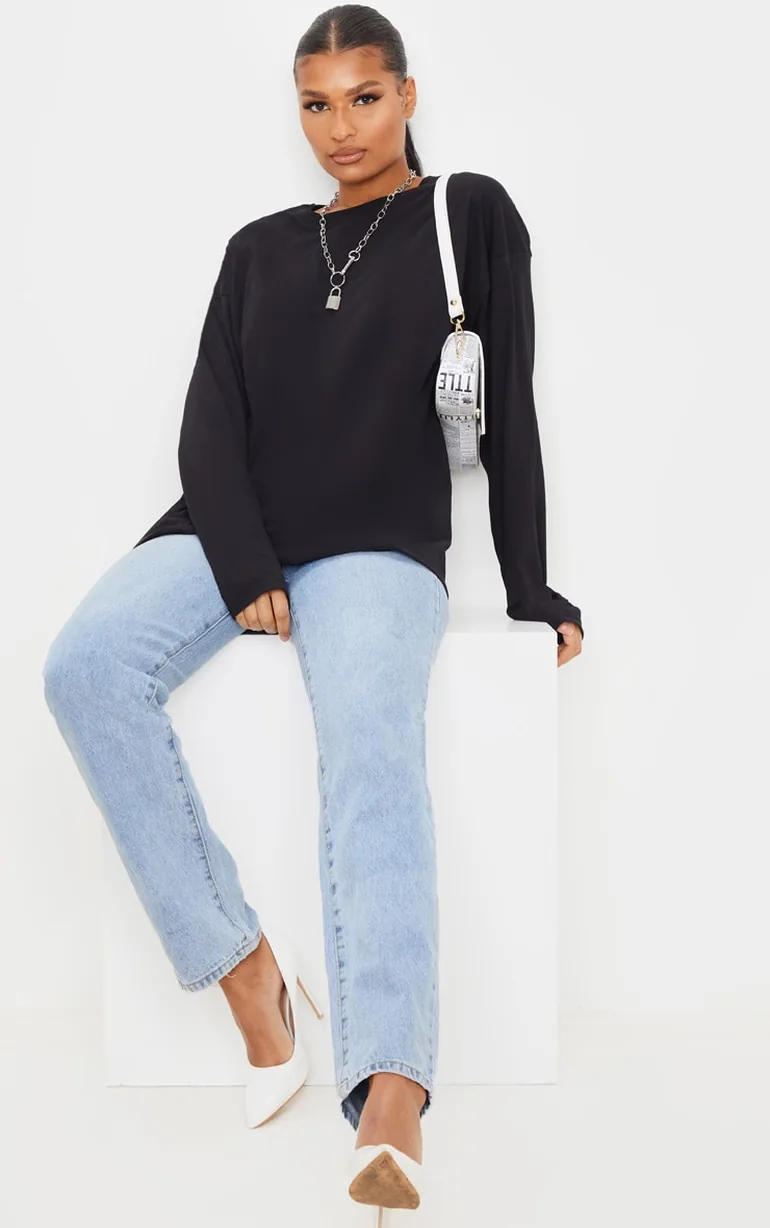 Organic Black Oversized Long Sleeve T-Shirt - 2