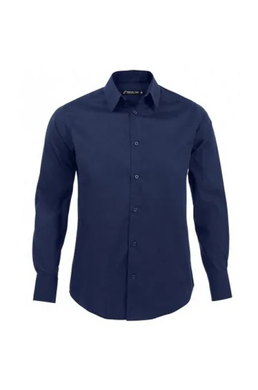 SOLS Mens Brighton Long Sleeve Fitted Work Shirt - Dark Blue