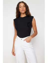 Black Embroidery Detailed Knitted Blouse