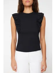 Black Embroidery Detailed Knitted Blouse - 1