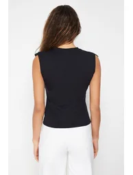 Black Embroidery Detailed Knitted Blouse - 5