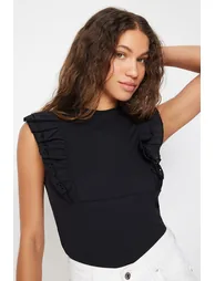 Black Embroidery Detailed Knitted Blouse - 4