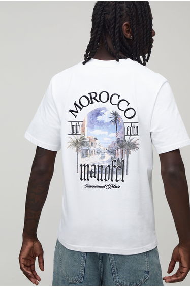 Regular Fit Morocco Location Embroidered T-Shirt - white