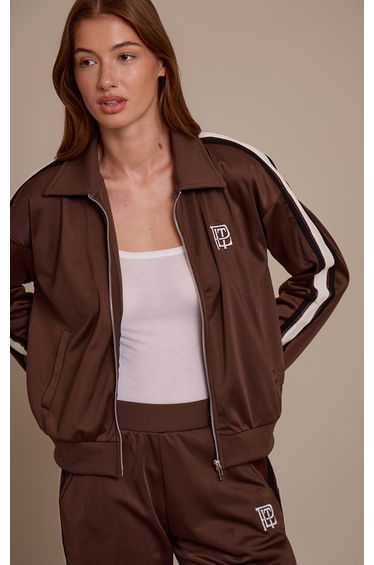 Espresso Contrast Side Stripe Zip Up Jacket