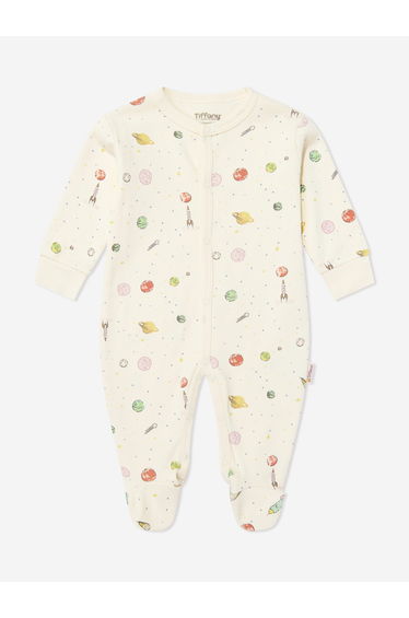 Tiffany Baby Boys Organic Space Theme Babygrow in Ivory