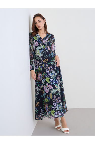 Floral Maxi Dress with Fold Pleat