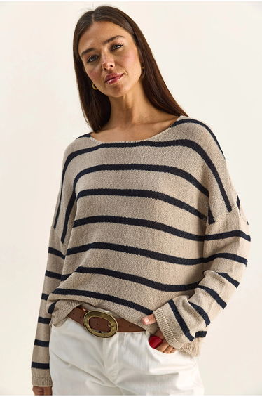 LUCCI Striped Boat Neck Lightweight Jumper