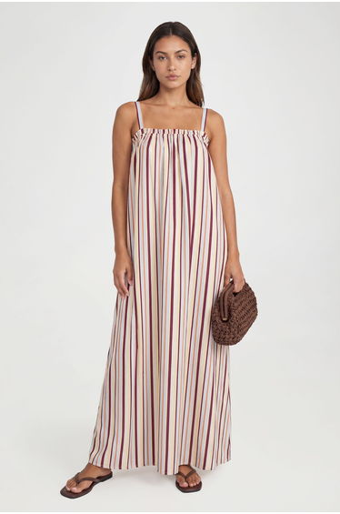 Tall Cotton Poplin Stripe Swing Dress - baby blue