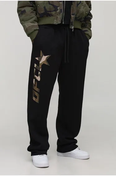 Tall Baggy Fit OFCL Camouflage Print Joggers - black