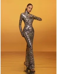 Nebraska Ombre Long Sleeve Hooded Maxi Dress In Leopard - 4