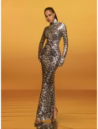 Nebraska Ombre Long Sleeve Hooded Maxi Dress In Leopard - 3