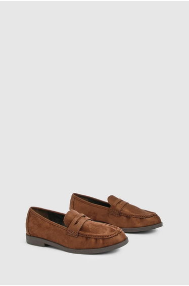 Wide Fit Faux Suede Loafers - chocolate